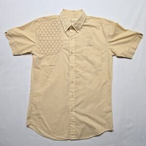 Vintage Continental Shooting Clothes Quilted Shoulder Shirt Beige M Button Down